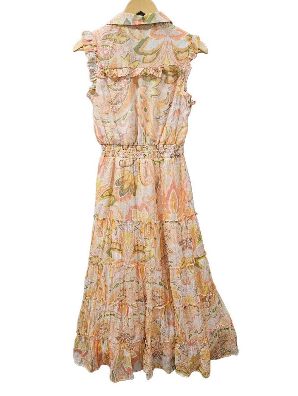 Cynthia Steffe Paisley Print Ruffled Midi Dress Pastel Orange Yellow PM - Picture 3 of 7